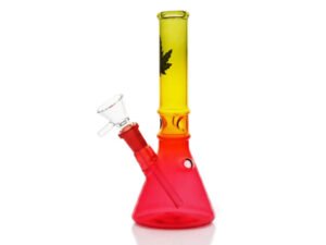 glasbong rastafarben mit blattlogo m 2 ringen und eis 20cm